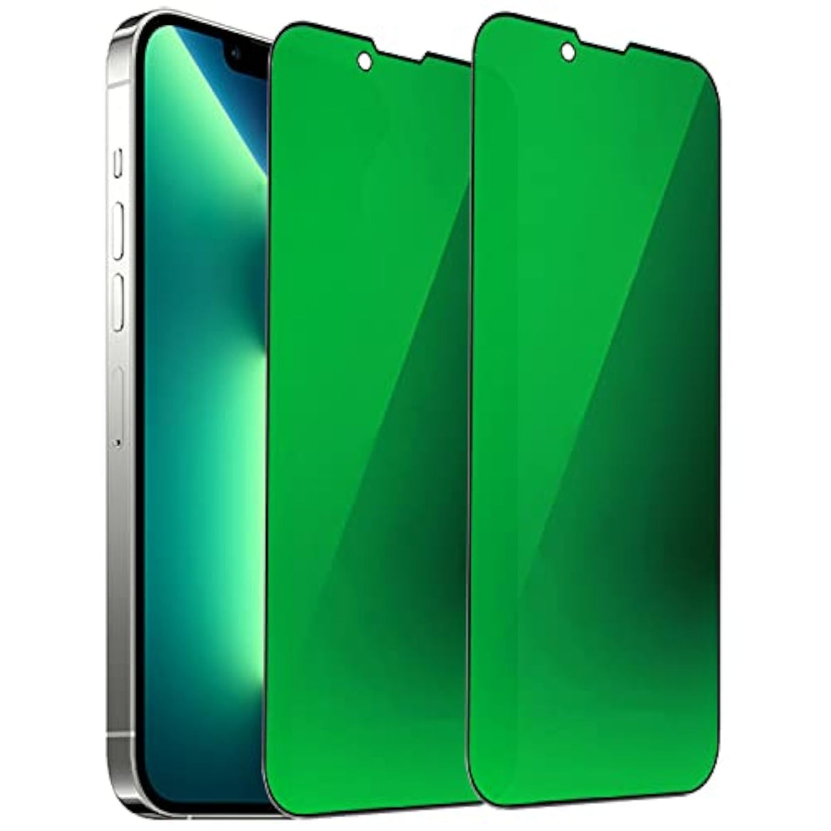 2 Pcs Anti-Blue Privacy Tempered Glass Mirror Anti-Spy Screen Protector Anti-Peeping Film Compatible With Iphone 14 Plus /Iphone 13 Pro Max, 6.7 Inch Electroplated 9H Hardness Anti-Scratch (Green)