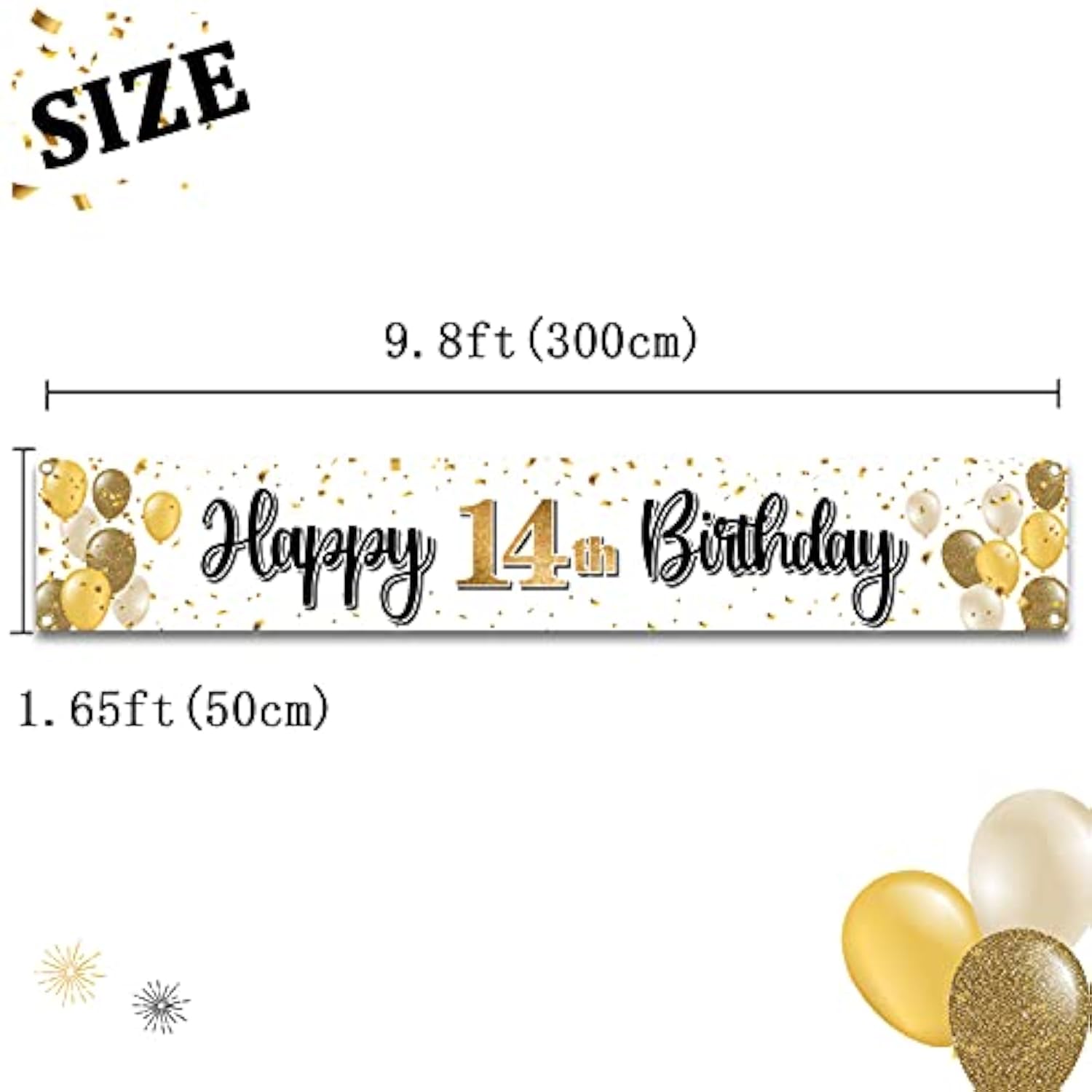 Happy 14Th Birthday Decorations,14Th Gold Balloon Large Birthday Hanging Banner Sign,Cheers To Fourteen Years Old Bday Party Supplies.