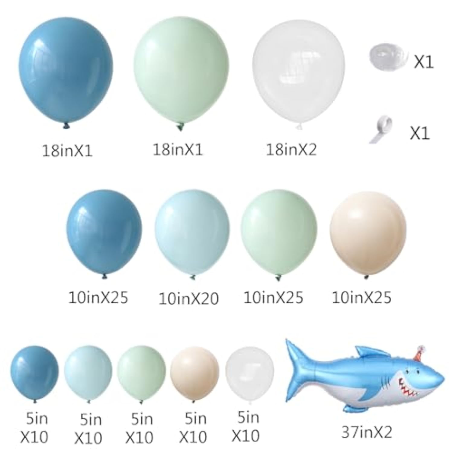 Ocean Under The Sea Birthday Party Decorations 153Pcs Shark Balloon Garland Arch Kit Dusty Blue Green White Sand Balloon With Shark Foil Balloons For Kids Boys Shark Week Ocean Animals Baby Shower