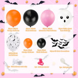 100Pcs Girls Halloween Balloon Arch Kit - Pink, Black, Orange with Skull & Bat Stickers