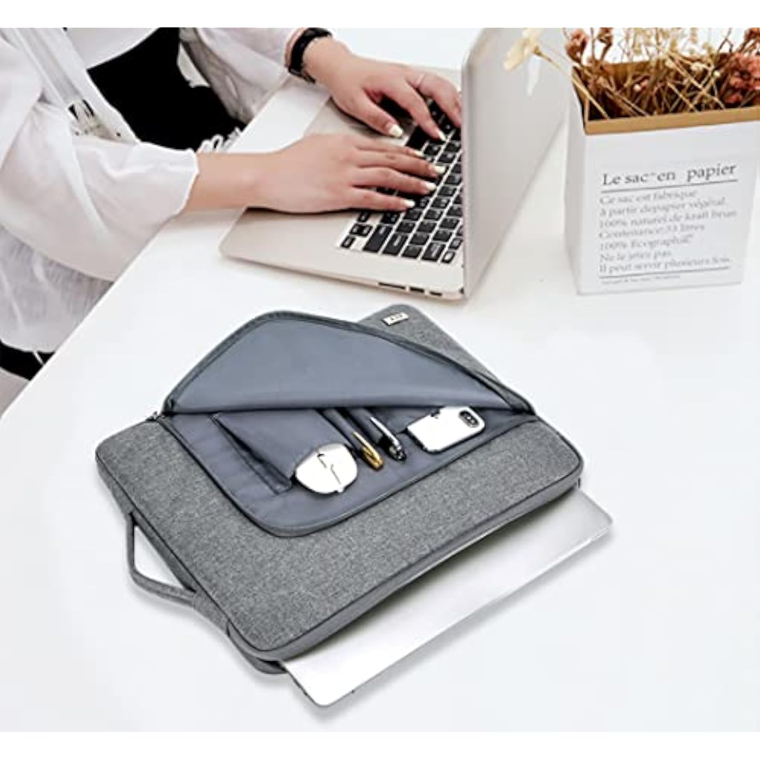 Waterproof Laptop Sleeve Case 15.6 16 Inch | Shockproof Cover Bag With Handle For Macbook Pro 16, Surface, Dell Xps, Hp (Grey)