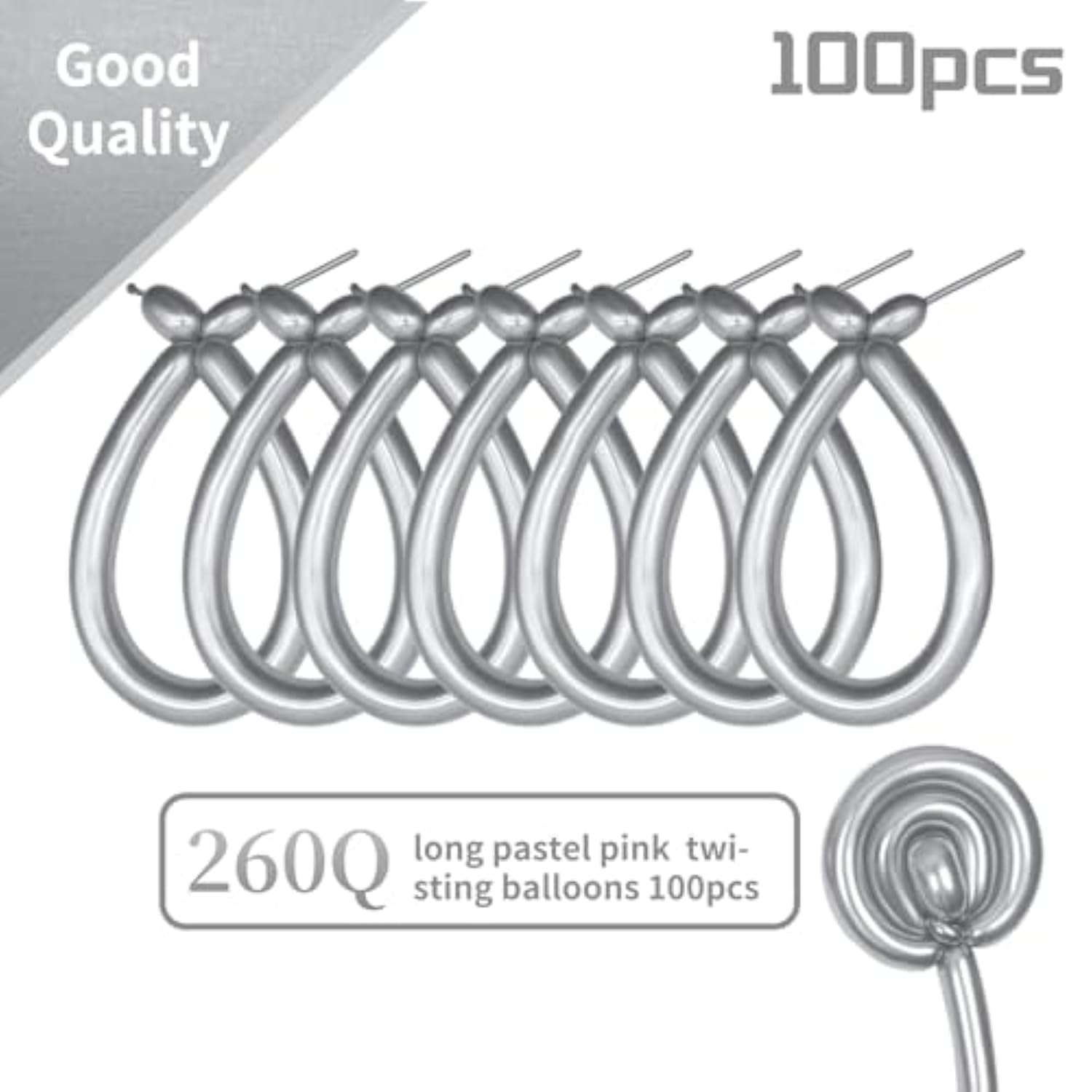 260 Metallic Silver Long Balloons 100pcs for Garland Twisting Party Decor
