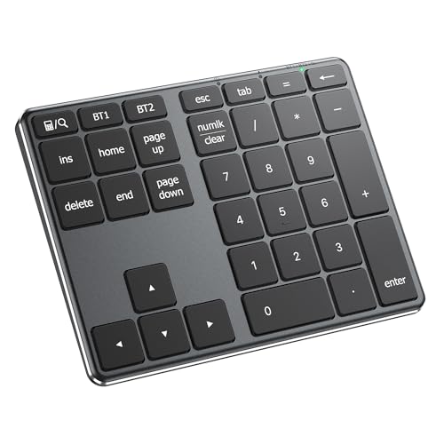 Bluetooth Number Pad, Aluminum 34-Key Wireless Numeric Keypad, Usb-C Rechargeable Numpad Keyboard For Data Entry And Accounting, Compatible With Laptop, Mac, Surface Pro, Pc Desktop