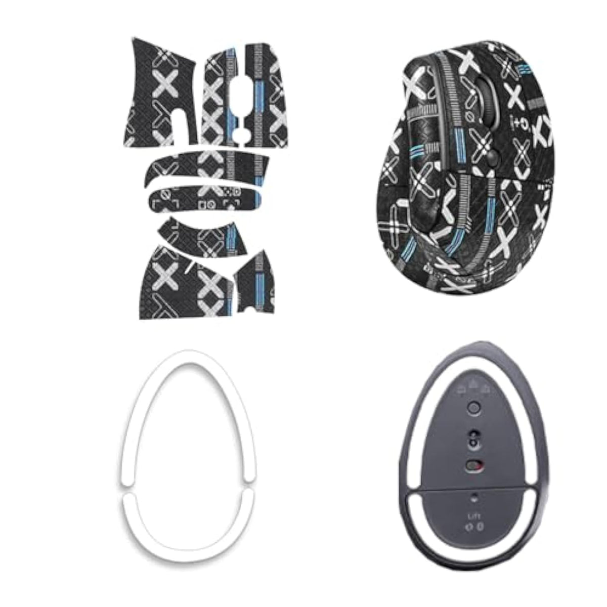 Mouse Grip Tape For Logitech Lift, Rounded Curved Edges Mouse Feet Skates,Self-Adhesive Precut Sweat-Resistant Professional Mice Upgrade Kit(Foot Pad + Black Mouse Grip Tape)