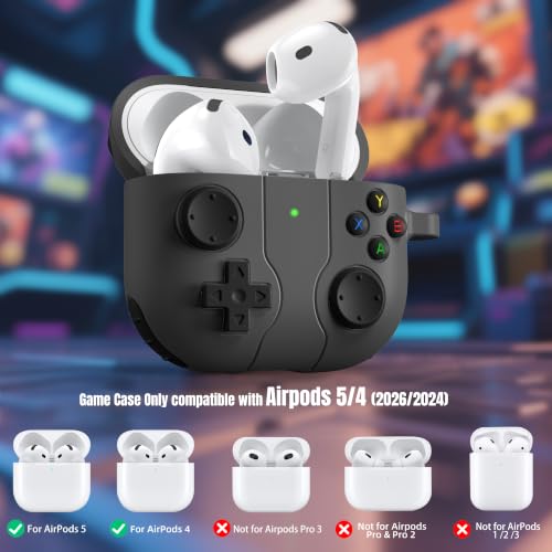 Game Case for AirPods 4 2024 Cover with Cleaner Kit, Keychain, Compatible with  Airpods 4 Case Covers, Cute Funny Shock-Proof Protective