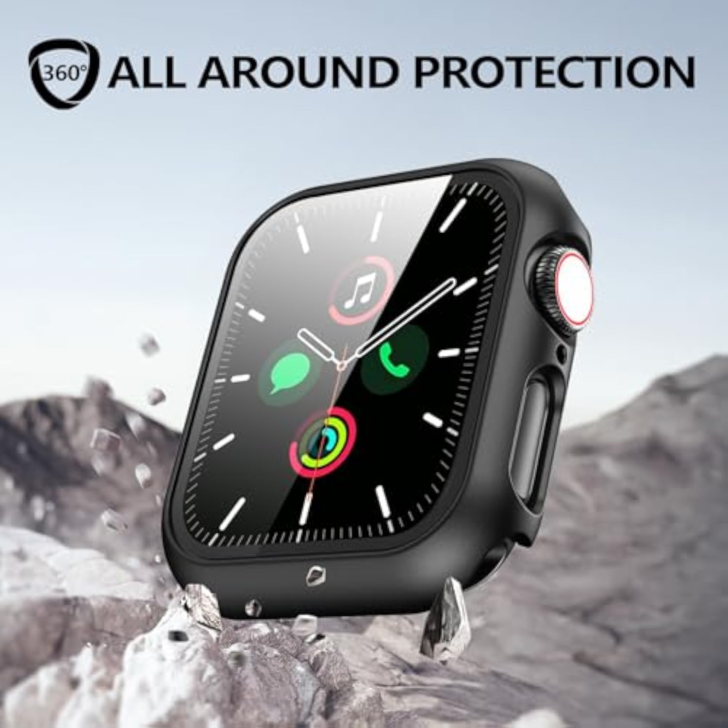 Hard Pc Case For Apple Watch Screen Protector 44Mm Se/Se 2Nd Generation/Series 6 Series 5 Series 4 Built-In Tempered Glass Screen Overall Protective Slim Bumper Face Cover Compatible Iwatch 44Mm
