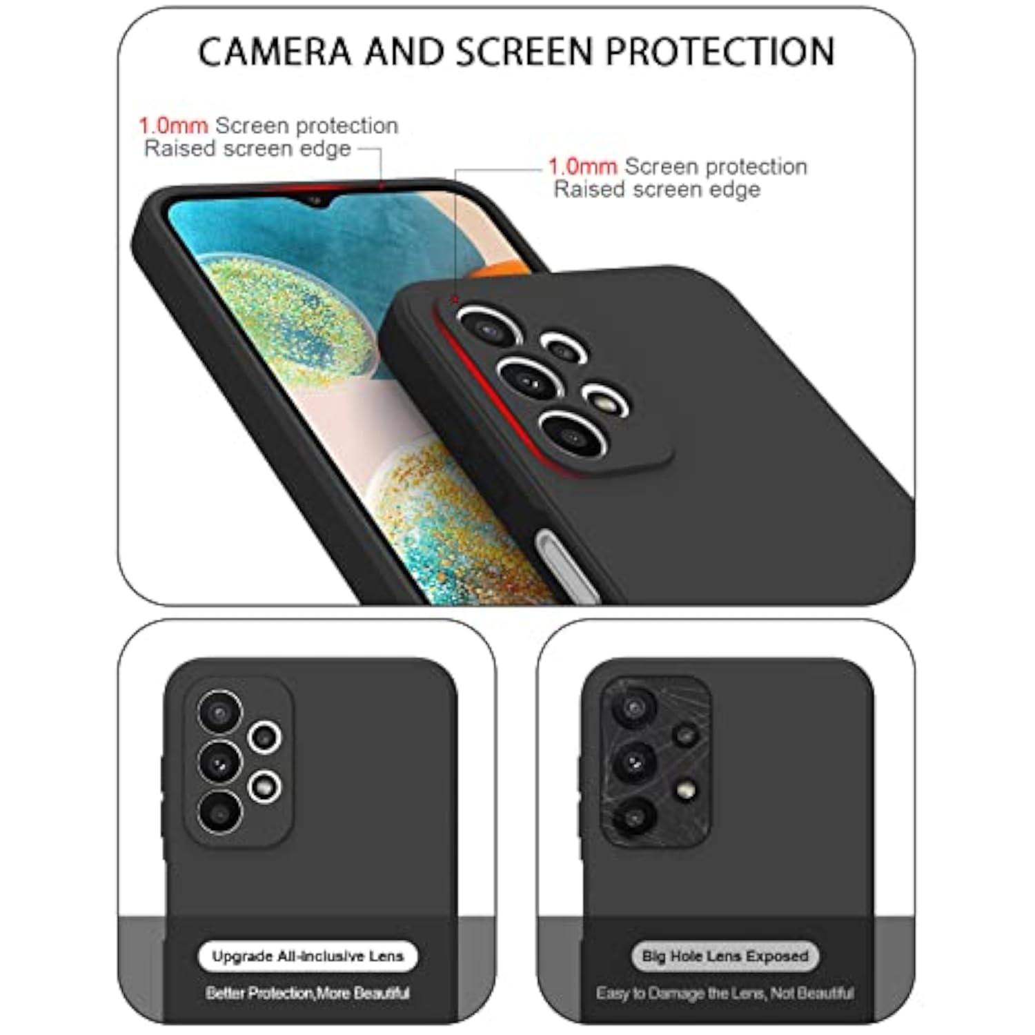 Stylish Slim Liquid Silicone Full-Body Protective Case for Samsung Galaxy A23 4G 5G Phone (Black)