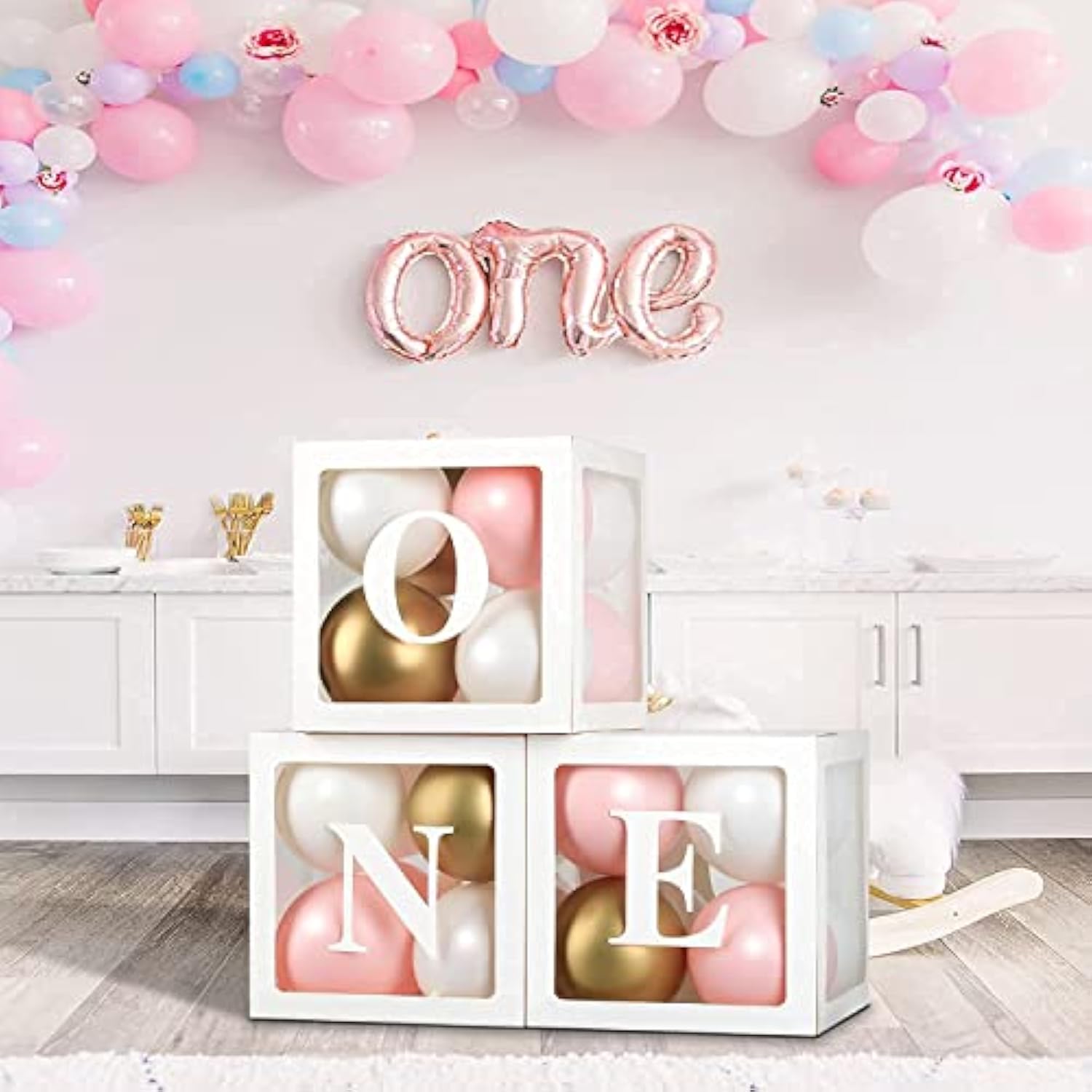 First Birthday Decorations For Girl Or Boy,3 Pcs One Balloon Boxes For