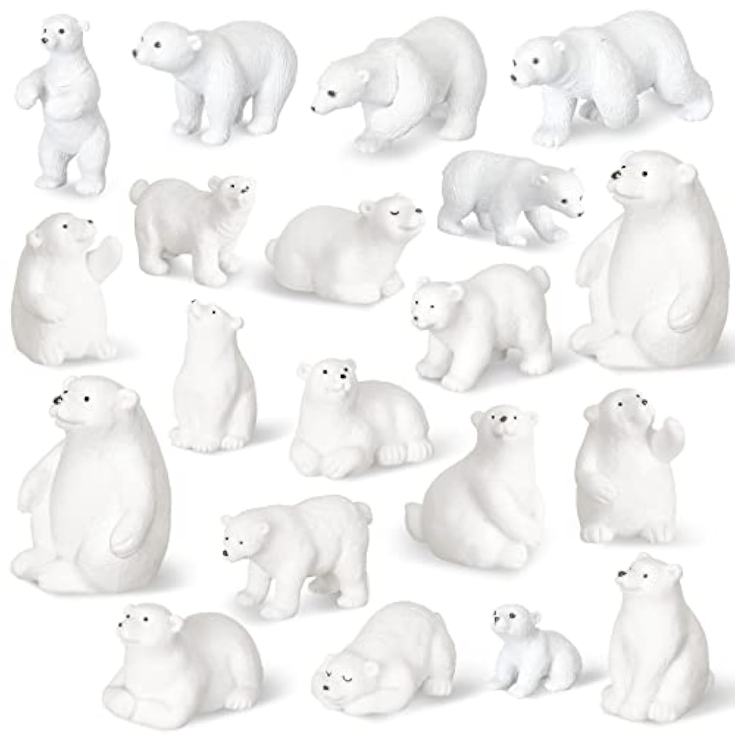 20 Pieces Polar Bear Animal Toy Figurines Set Includes Baby Bears 3D Model Educational Toys Cake Toppers Christmas Birthday Gift For Boys And Girls Craft Home Decoration