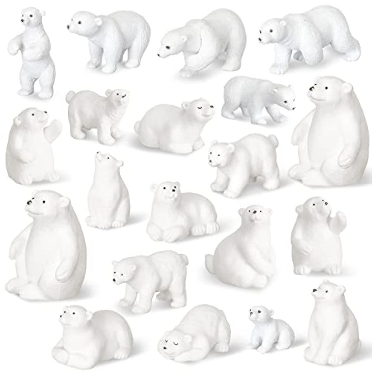 20 Pieces Polar Bear Animal Toy Figurines Set Includes Baby Bears 3D Model Educational Toys Cake Toppers Christmas Birthday Gift For Boys And Girls Craft Home Decoration
