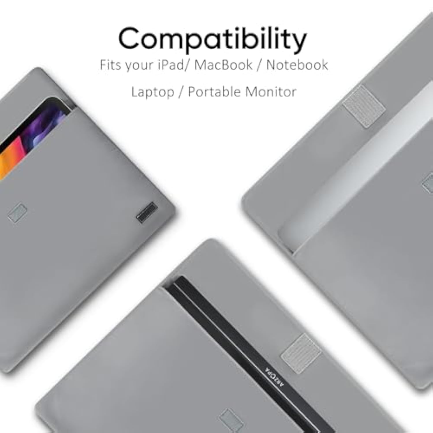 16.1" Portable Monitor Sleeve Bag, Pu Leather Case For Travel Monitor Laptop, Grey