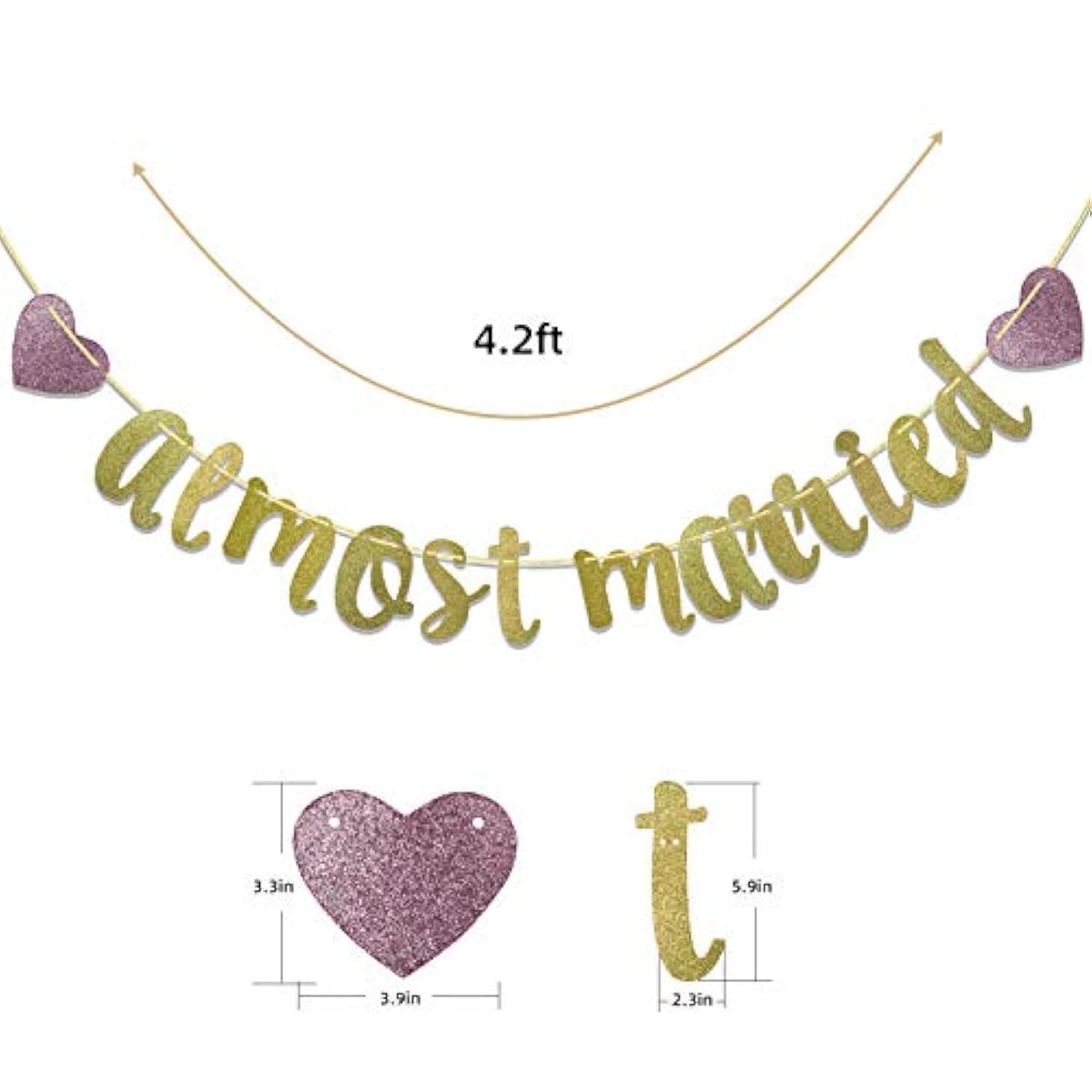 Almost Married Gold Glitter Banner For Engagement Sign Wedding Rehearsal Decorations Celebrations Party Decor Supplies