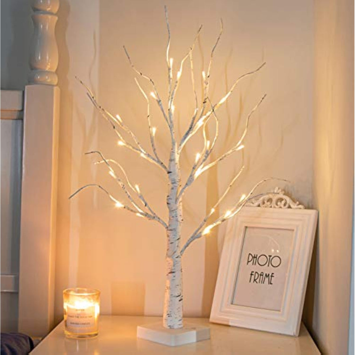Artificial Tree For Christmas Decorations, 2Ft Birch Tree With Led Lights, Warm White Fairy Lights Spirit Tree Lamp For Home Indoor Tabletop Centerpiece, Battery Powered, Timer