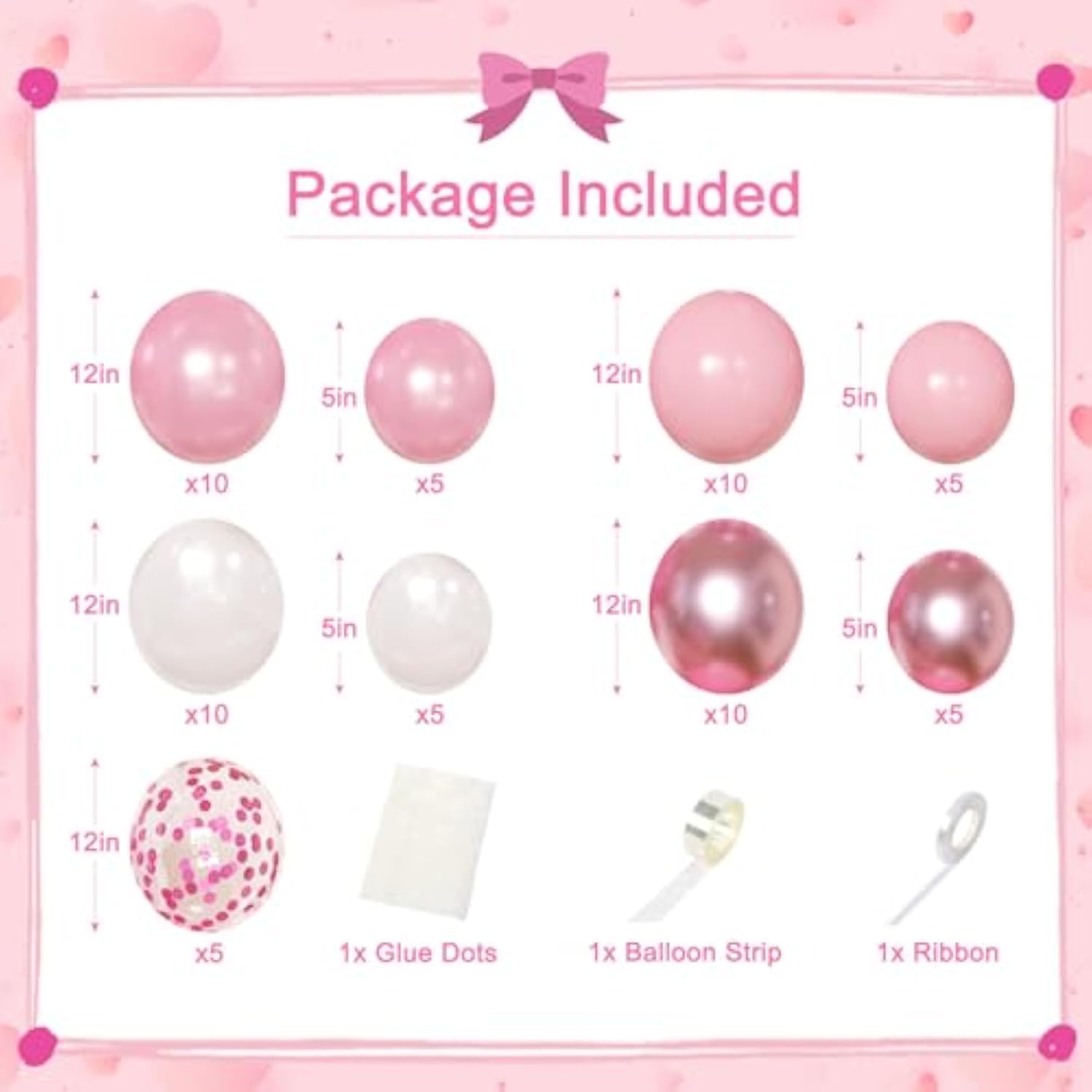 Pink Birthday Decorations For Women Girls, Metallic Pink Pearl White Confetti Foil Balloons Happy Birthday Banner Butterfly Fringe Curtains For Birthday Party Supplies