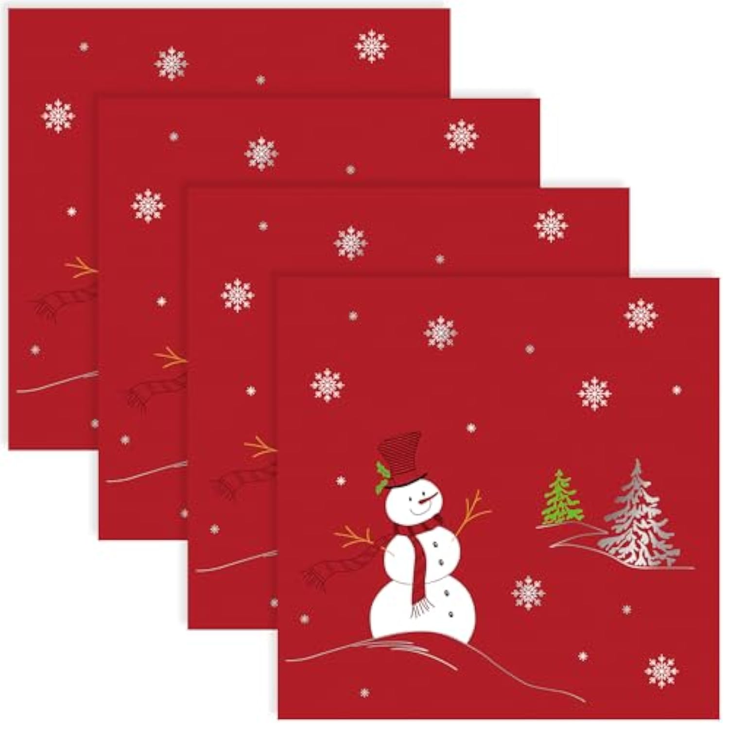 50 Pack Christmas Paper Napkins Snowman Red Silver Foil Disposable Beverage Napkins Decorative Table Napkin For New Year Winter Dinner Merry Christmas Holiday Xmas Party Supplies, 6.5 "X 6.5"