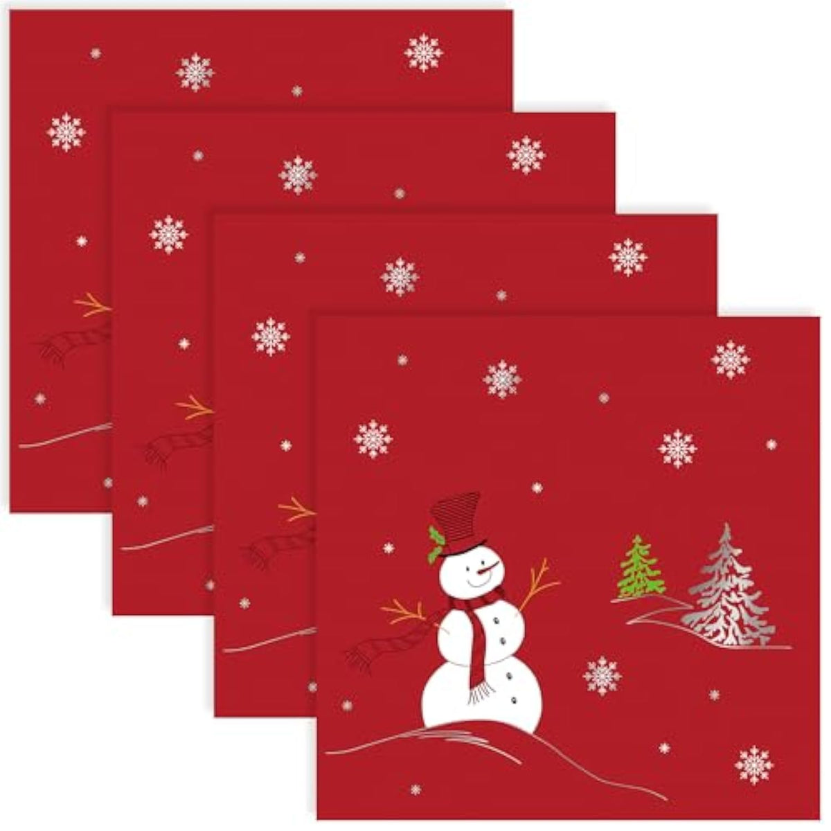 50 Pack Christmas Paper Napkins Snowman Red Silver Foil Disposable Beverage Napkins Decorative Table Napkin For New Year Winter Dinner Merry Christmas Holiday Xmas Party Supplies, 6.5 "X 6.5"