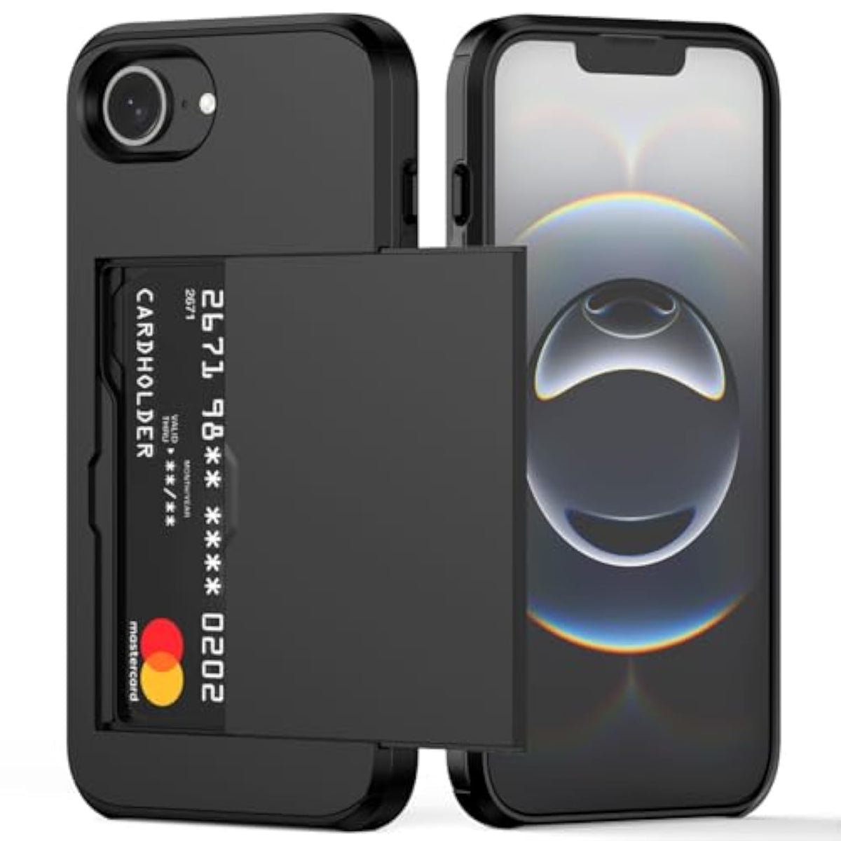 For 16E Case With Card Holder Dual Layer Heavy Duty Protective Hidden Card Slot Slim Wallet Cover For 16E 6.1''(Black)