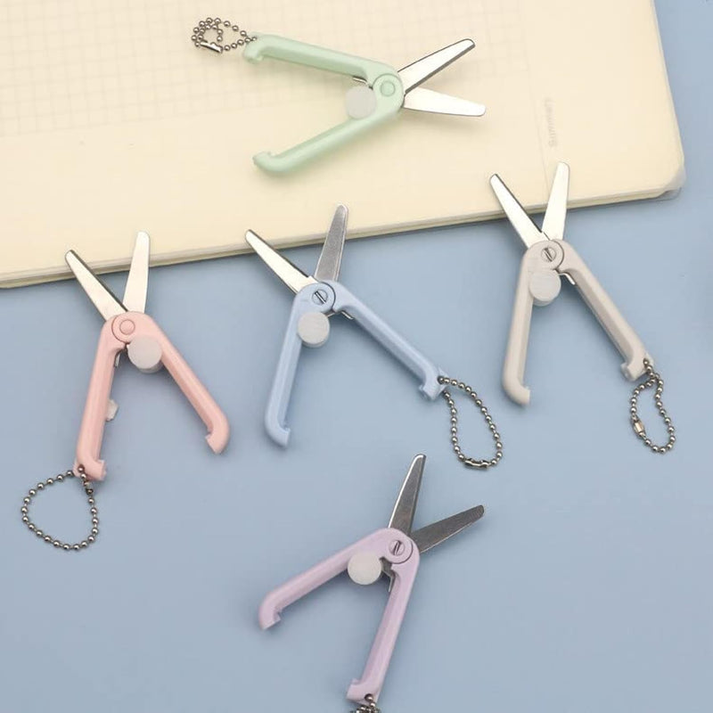 5 Packs Morandi Mini Scissors With Key Chain Mini Telescopic Small Fol