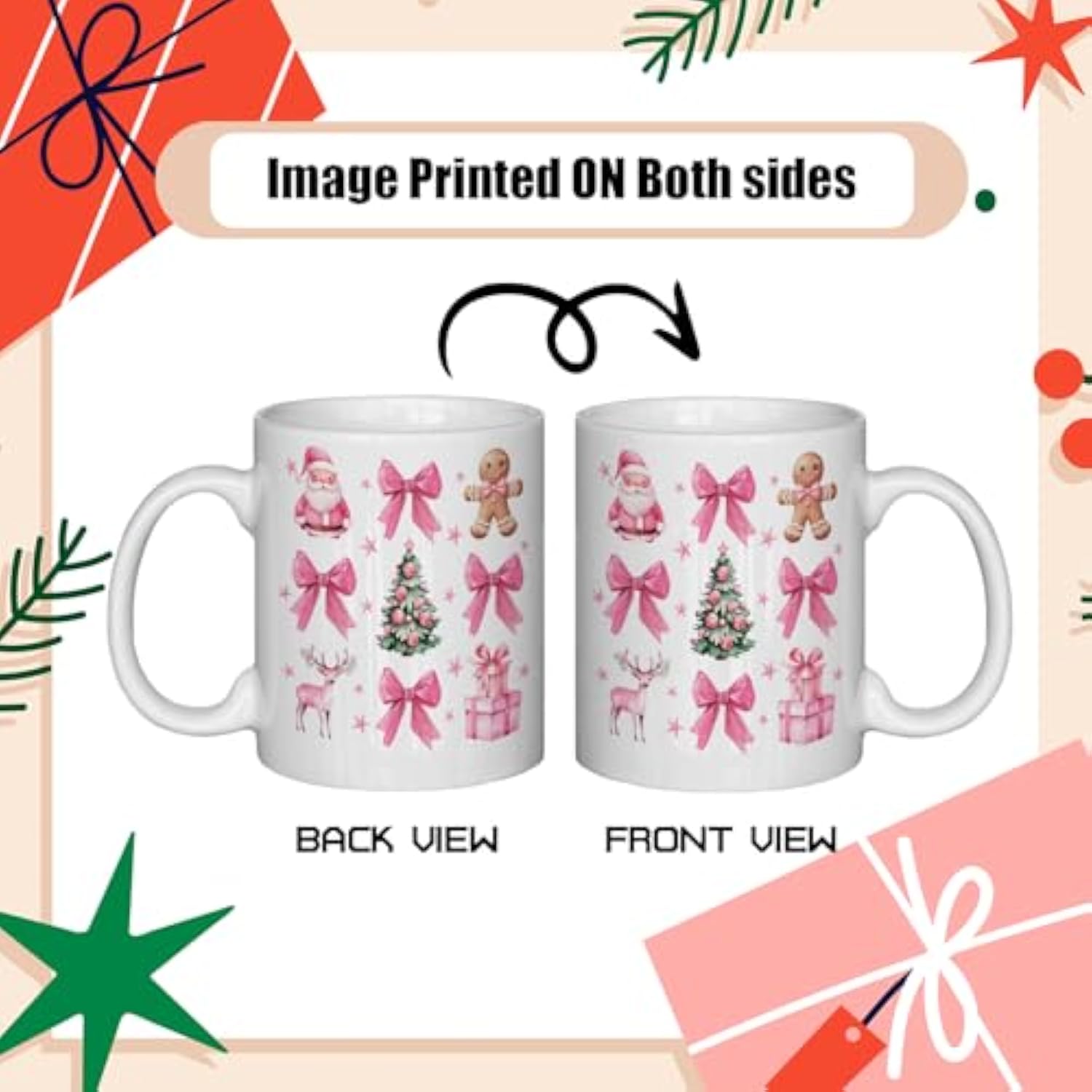 Bow Mug,Bow Cups,Pink Christmas Mug,Christmas Coffee Cups,Funny Christmas Coffee Cup,Merry Christmas Gifts For Women Men,Pink Bow Lovers Gift,Bow Coffee Mug 11Oz Cup,Pink Bow Mug