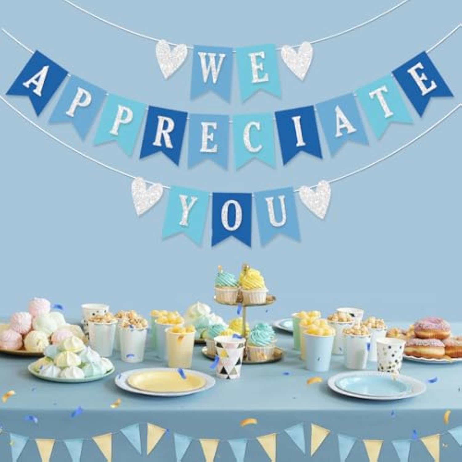Pre-Strung We Appreciate You Decorations Banner Doctor Nurse Teacher Pastor Staff Employee 9.8Ft Glitter Blue Appreciation Assistant Principal Appreciation Gifts Party No Diy