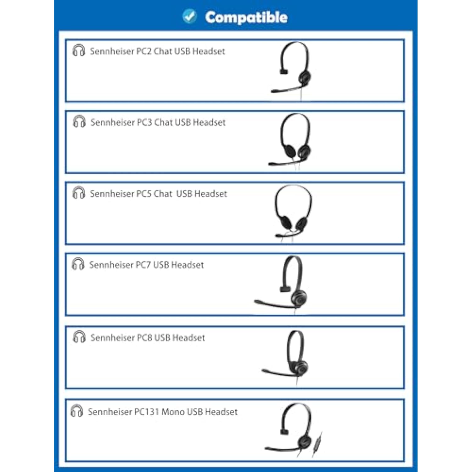 Professional Ear Pads Cushion Replacement Earpads Compatible With Sennheiser Pc2 Chat/Pc3 Chat/Pc5 Chat /Pc7 Usb/Pc8 Usb/Pc131 Mono Usb Headsets,Ear Pad With Soft Protein Leather