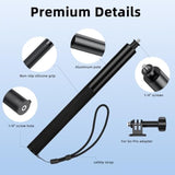 53" Invisible Selfie Stick For Insta360 X5 X4, Extended Monopod Pole Heavy Duty Solid Compact For Dji Osmo 360, For Insta 360 X5 X4 X3 X2 X Accessories (With Go Pro Adapter And Wrist Strap)