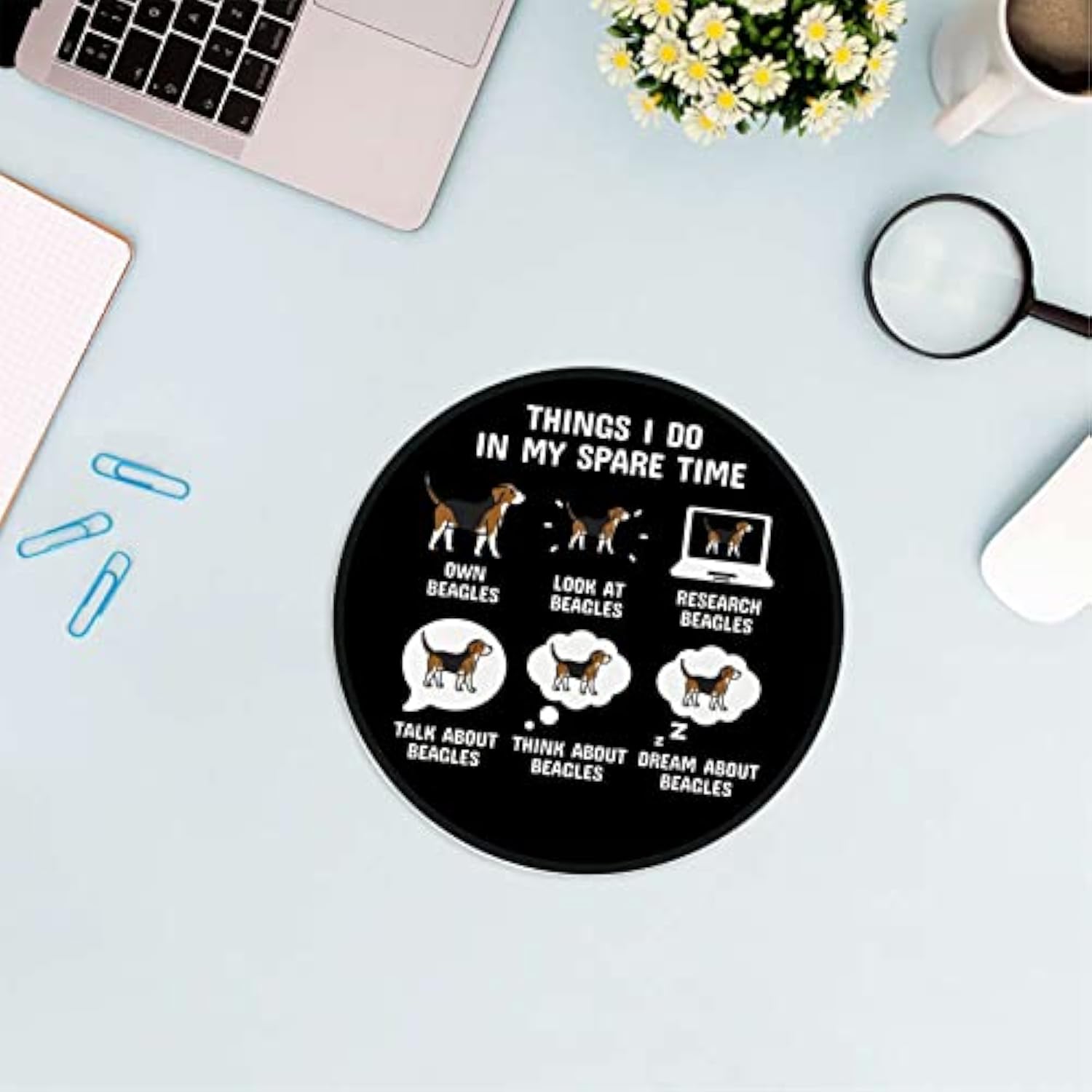 Things I Do In My Spare Time With A Beagle Mouse Pad 7.9 X 7.9 Inch,Funny Dog Non-Slip Rubber Base Mousepads For Home Office College Dorm Desk Decor,Gifts For Beagle Mon Dog Lovers Girls