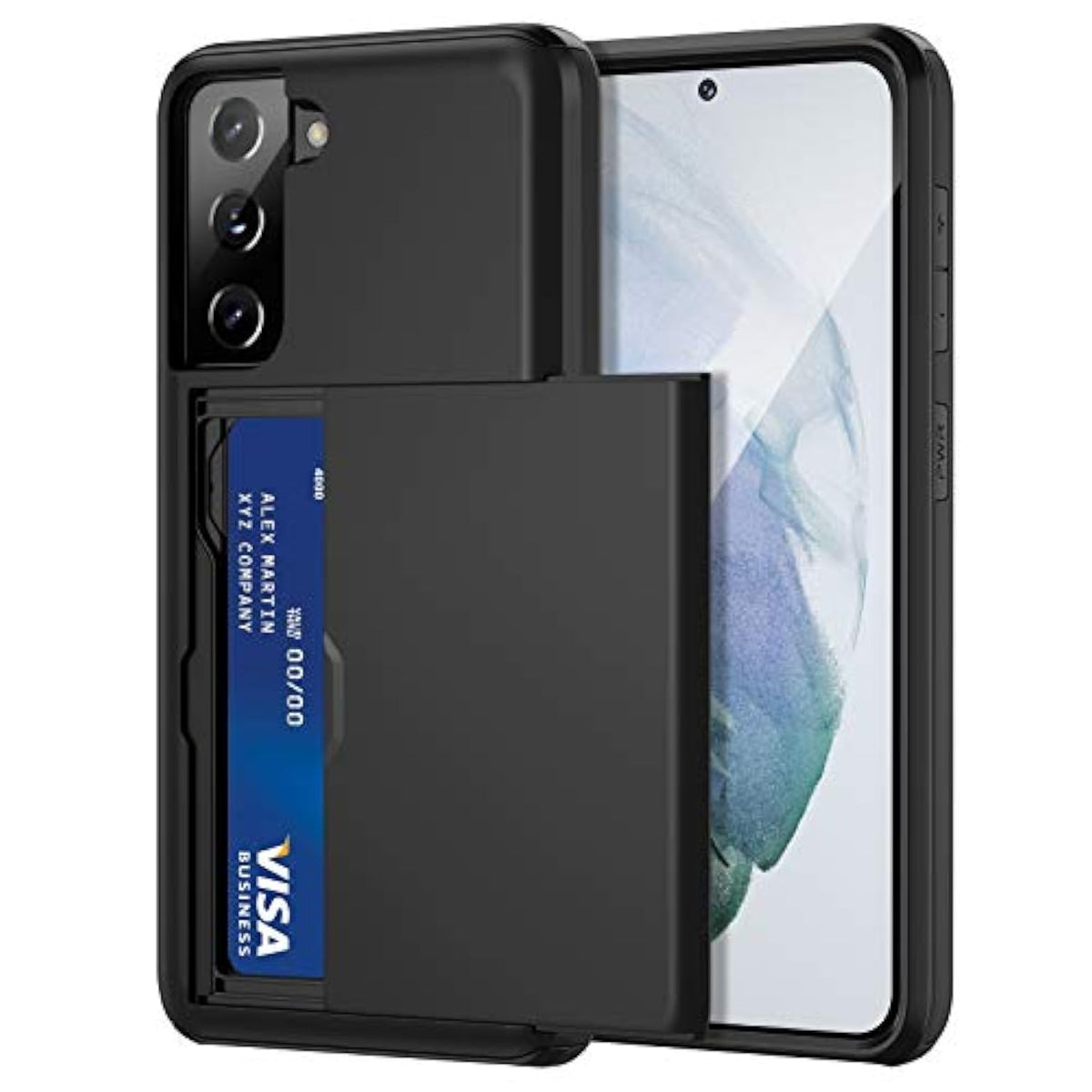 For Samsung Galaxy S21 Case Credit Card Ids Cash Holder Shell Wallet Case Slide Cover Dual Layer Hard Pc Soft Tpu Rubber Cover Phone Case For Samsung Galaxy S21 5G 6.2'' 2021 Black
