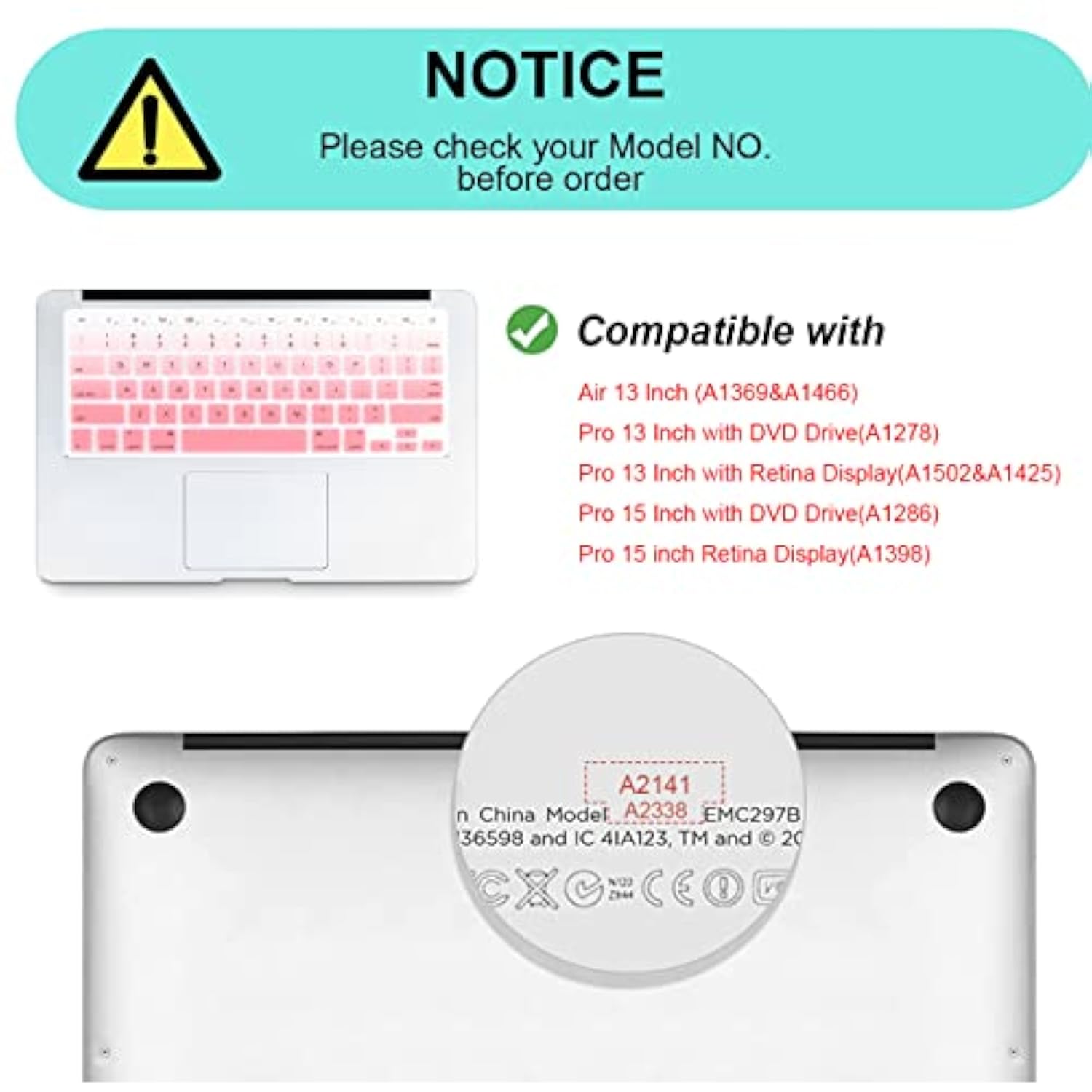 Gradient Pink Keyboard Cover -Silicone Keyboard Skin For Macbook Air 13 Inch A