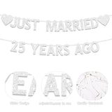 25th Wedding Anniversary Banner, Silver Glitter Just Married 25 Years Ago Decor