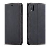 For Iphone Xr Case, Premium Pu Leather Cover Tpu Bumper With Card Holder Kickstand Hidden Magnetic Adsorption Shockproof Flip Wallet Case For Iphone Xr (6.1 Inch) - Black