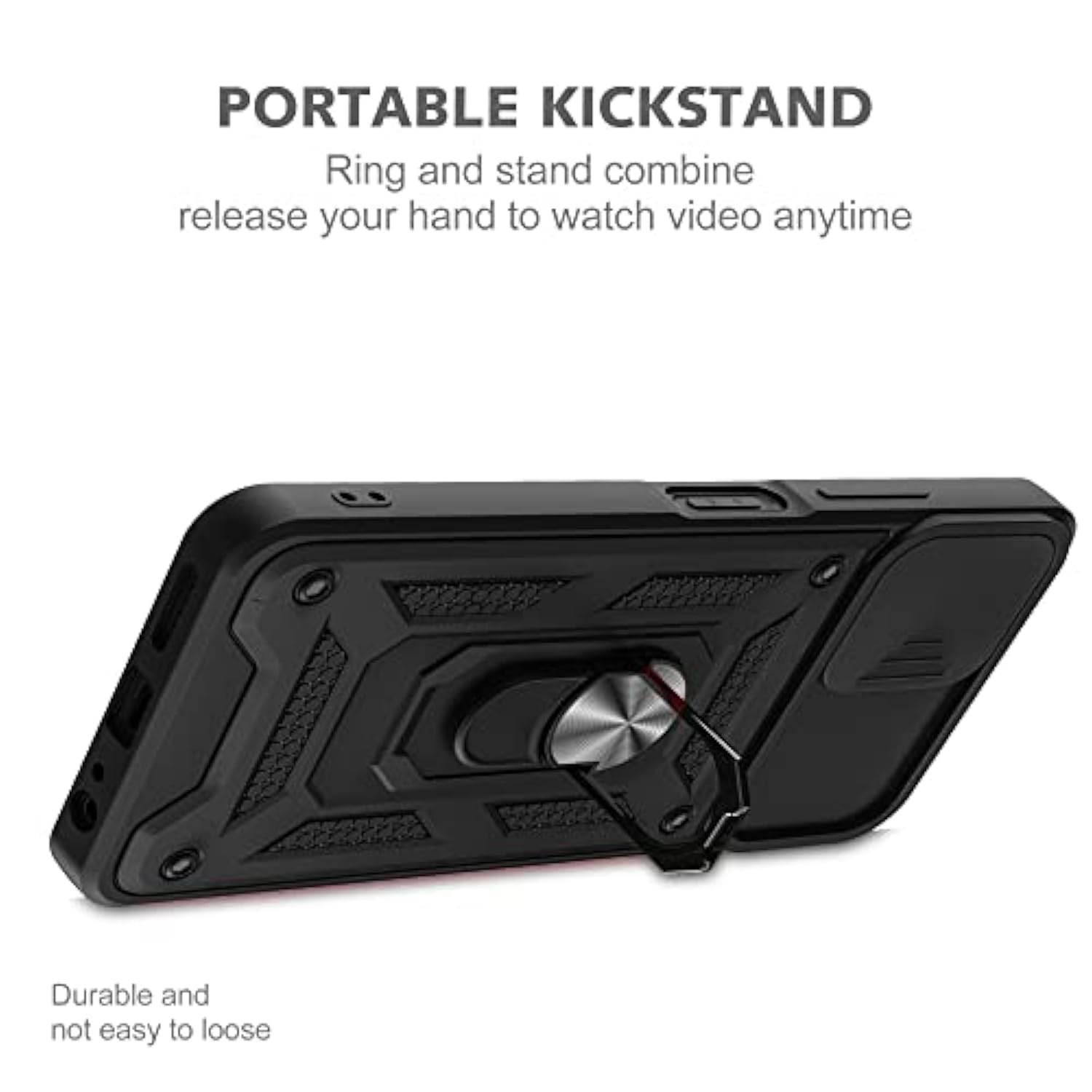For Revvl 6 5G Case, Revvl 6X 5G Case With Slide Camera Cover And 2Pcs Hd Screen Protector, 360° Rotation Ring Kickstand [Military Grade] Protective Case (Black)