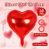 50 Pcs Red Heart Balloons,10 Inch Heart Shape Foil Balloons Love Balloon Valentine Balloon For Birthday Party Wedding Engagement Party Baby Shower Valentine Day Decorations (Red)