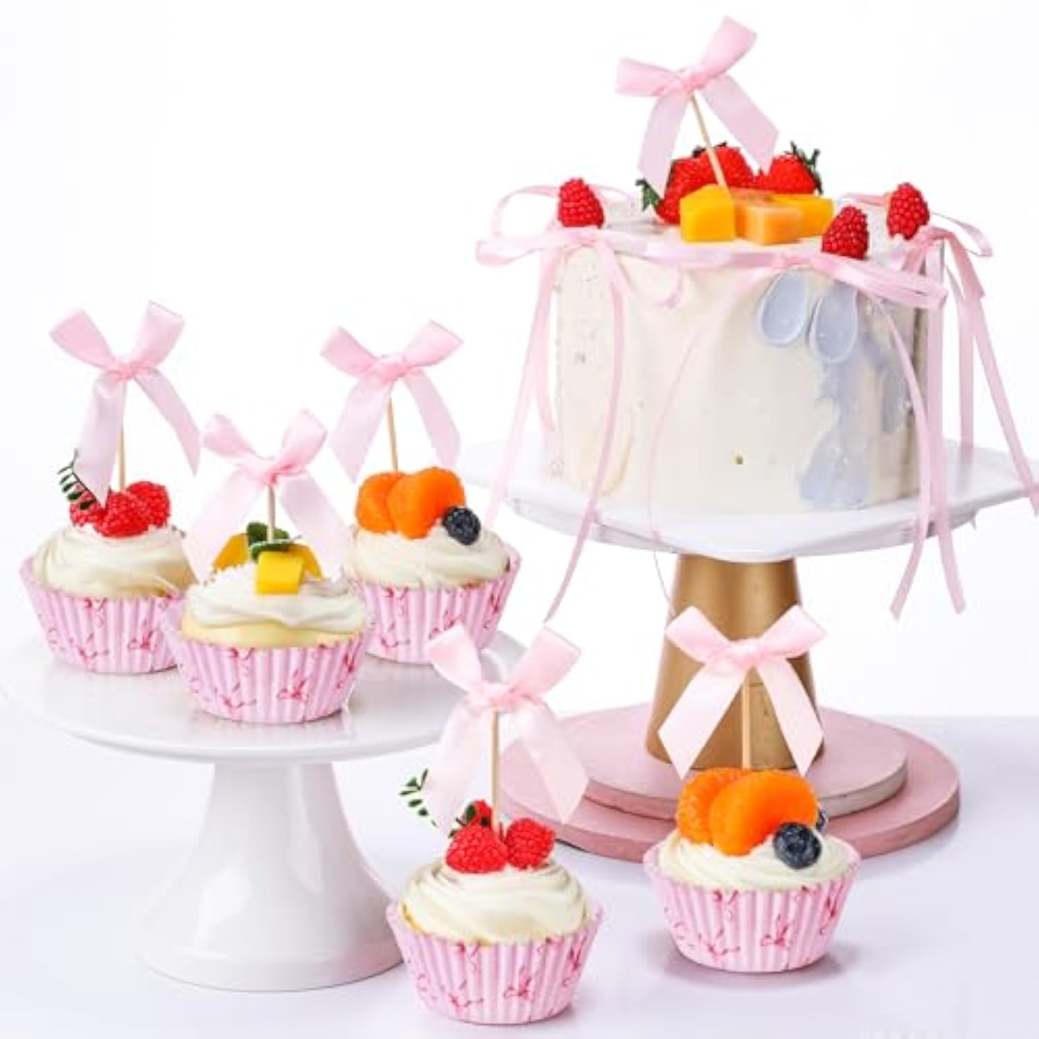 81 Pcs Pink Bow Cupcake Liners Set 50 Pink Bow Cupcake Liners And 31 Bowknot Ribbons Cake Toppers Coquette Birthday Cake Decorations For Bachelorette Bridal Baby Shower Birthday Wedding Party Supplies