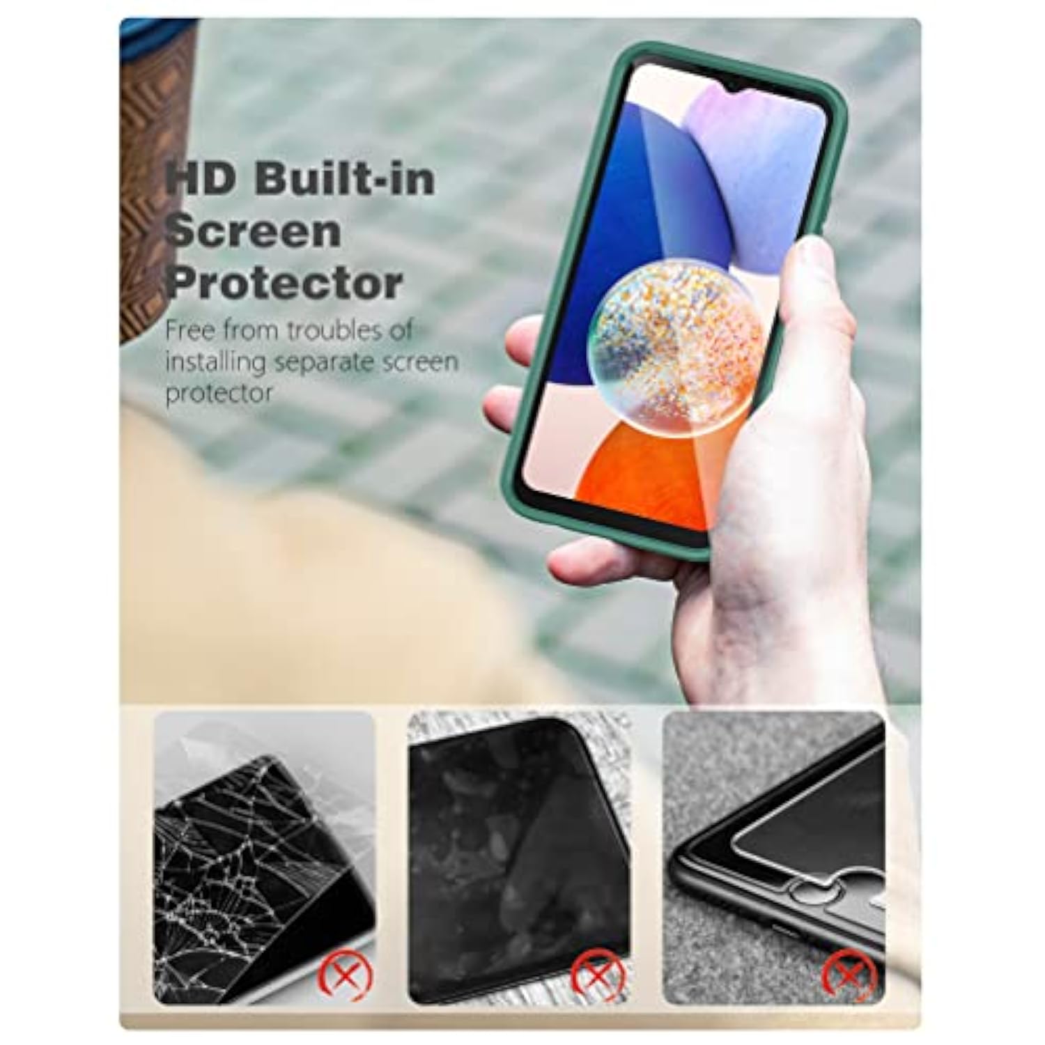For Samsung Galaxy A145G Case: Shockproof Silicone Protective Phone Case With Builtin Screen Protector Slim Dual Layer Rugged Sturdy Drop Proof Tpu Protection Cover (Pine Green)