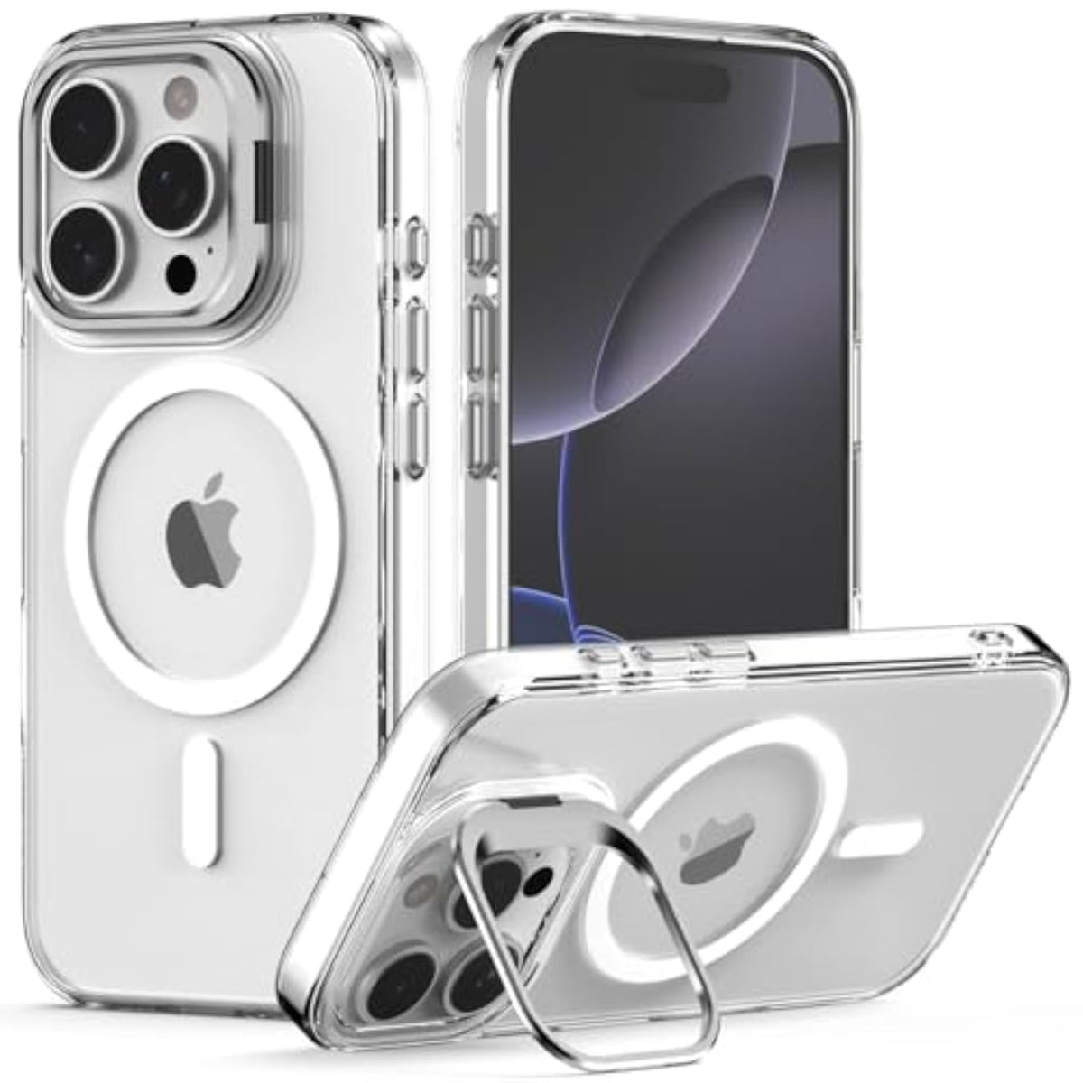 iPhone 16 Pro Clear Case with MagSafe Compatibility, Military Grade Shockproof, Heavy Duty Protective, Adjustable Kickstand, Matte Semi Clear Phone Cover for iPhone 16 Pro