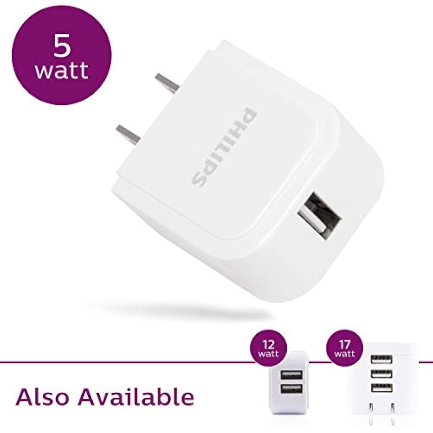 Philips Accessories USB-A Wall Charger, 5W, for iPhone 13/12/11/Pro/Pro Max/Mini, iPad Pro, Samsung Galaxy S21, Google Pixel 6, DLP2409/37