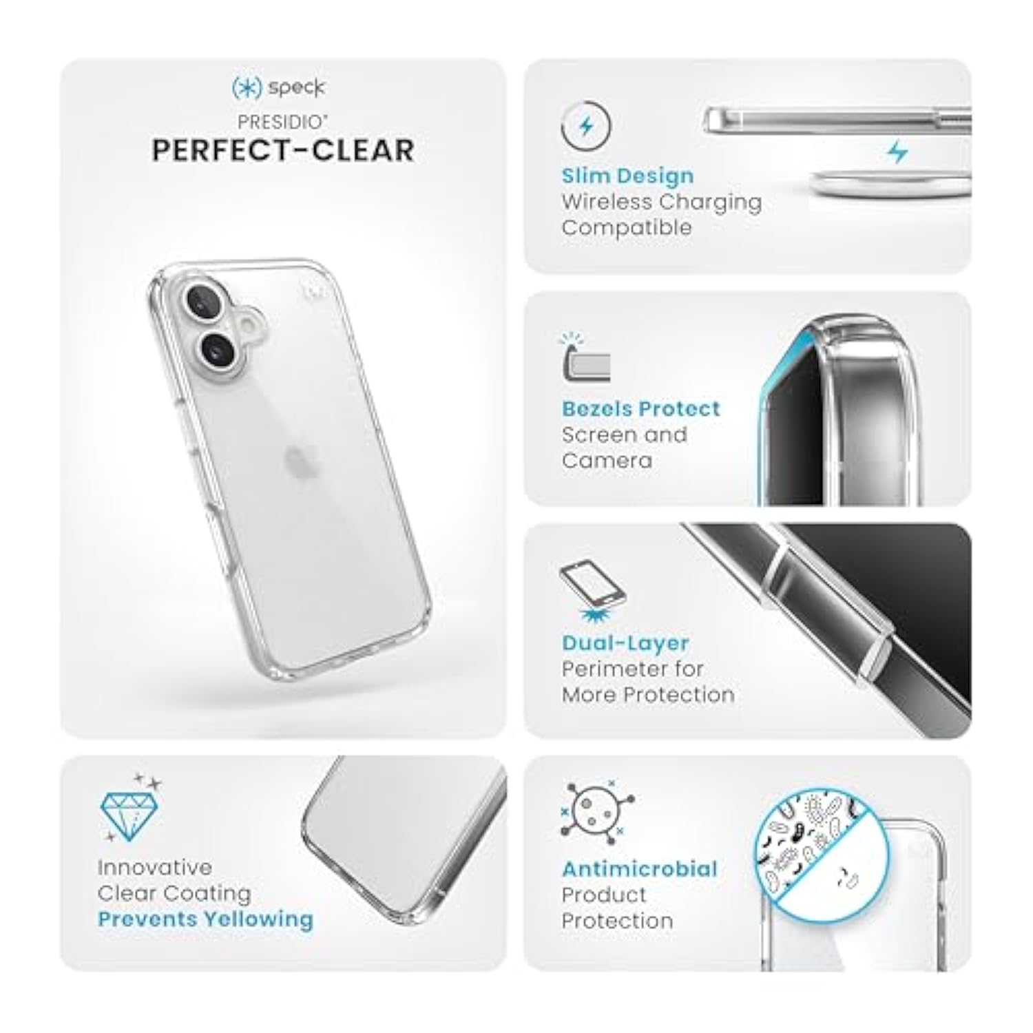 Speck Presidio Perfect Clear iPhone 16 Case - Slim Phone Case