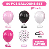 Pink And Black Balloons, 12 Inch Pink Black Balloons, Hot Pink White Pastel Confetti Latex Balloon For Girls Birthday Baby Shower Wedding Bridal Shower Party Decorations
