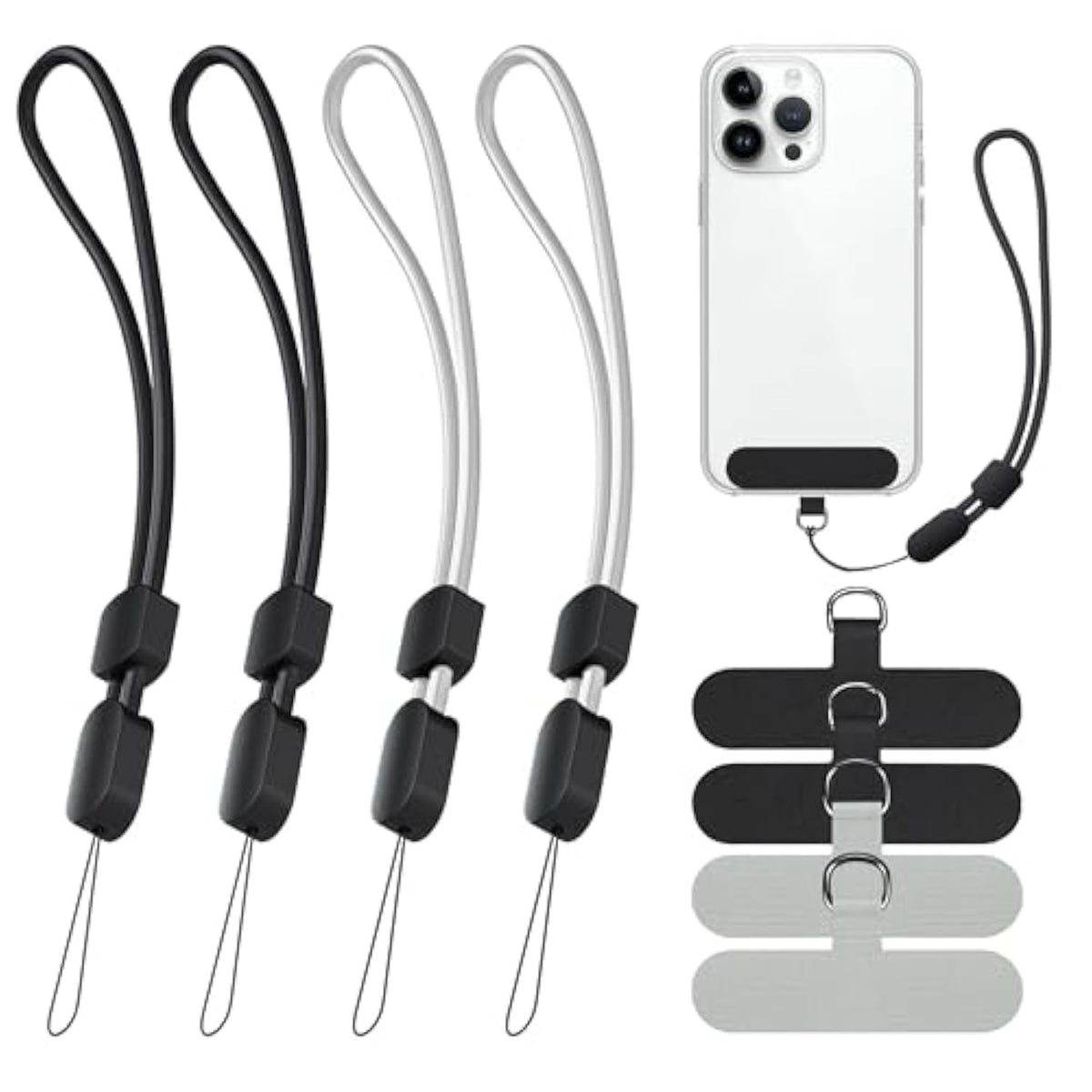 4-Pack Adjustable Phone Lanyard Wrist Straps for iPhone and Android Black Grey