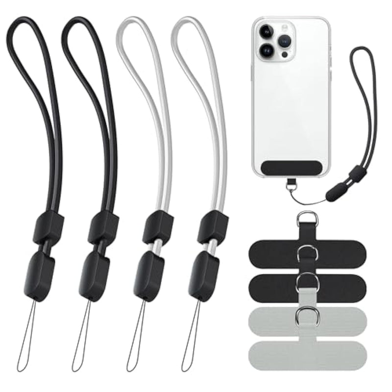 Phone Lanyard Wrist Strap, Adjustable Wristlet Strap For Around The Hand With Tether Tabs Compatible For Iphone Android Smartphones-4Pcs Black Grey