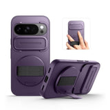 Dark Purple Google Pixel 10 Pro Case with Rotatable Hand Strap and Invisible Kickstand