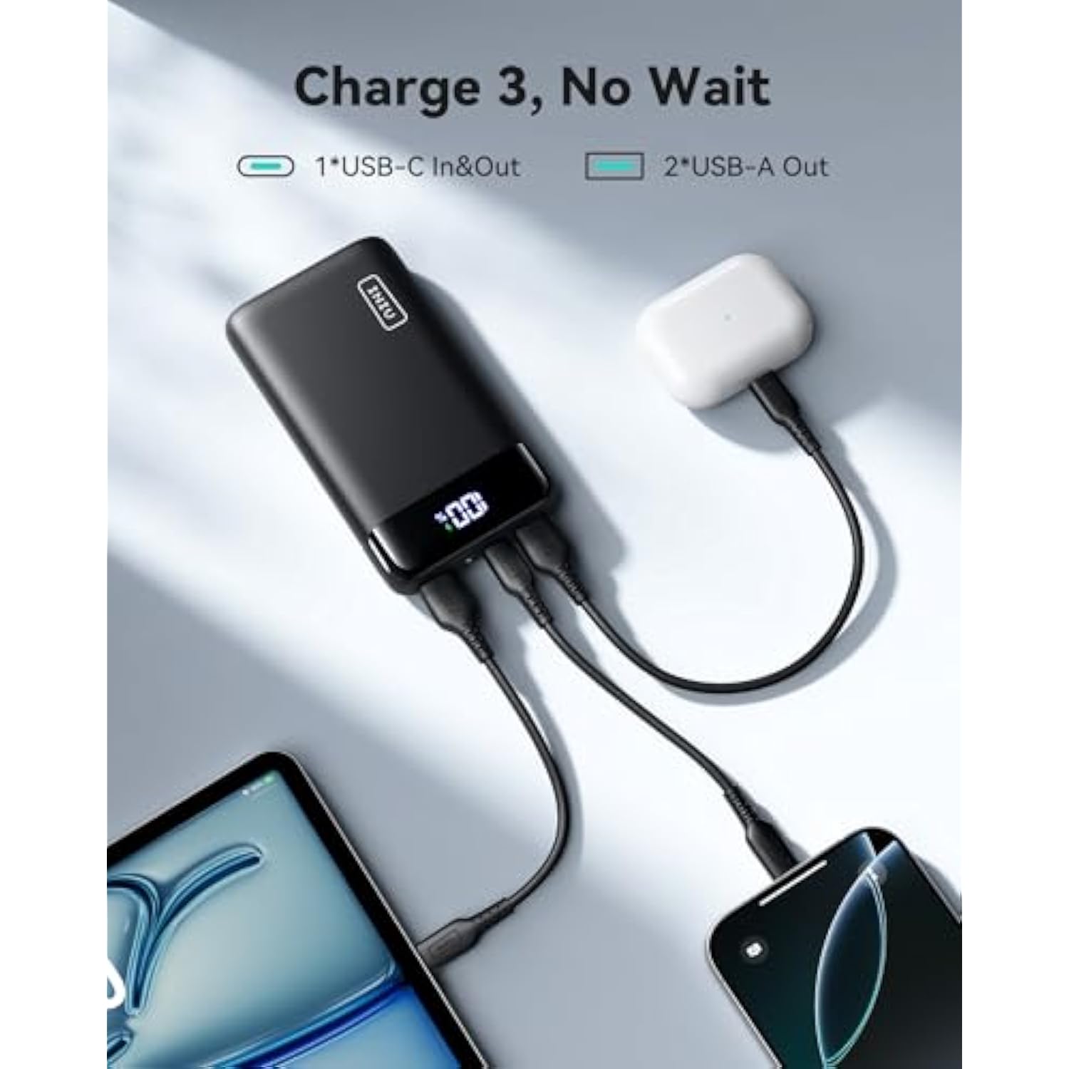 Portable 22.5W 20000mAh Fast Charger, USB C Power Bank w/ LED Display
