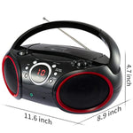 030C Portable Cd Player Boombox With Am Fm Stereo Radio, Aux Line In, Headphone Jack, Supported Ac Or Battery Powered (Black With A Touch Of Red Rims)