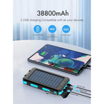 Solar Charger,38800Mah Solar Power Bank, Waterproof External Backup Battery Power Pack With Usb C Input/Output/Led Flashlights Compatible With Iphone, Samsung, Ipad, Suitable For Outdoor, Camping