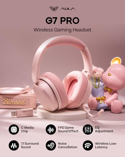 X Aula G7 Pro Wireless Gaming Headset, Dual Mode BT5.3 & 2.4GHz, 7.1 Surround Sound, 80+ Hour Battery, RGB Light, with Noise Canceling Mic for PS5,