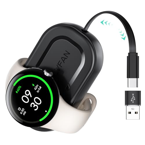 Charger for Pixel Watch 3 2 & Fitbit Sense/Versa, Retractable USB C & USB A Charging Cable Replacement Accessories, Charger Stand for Google Pixel