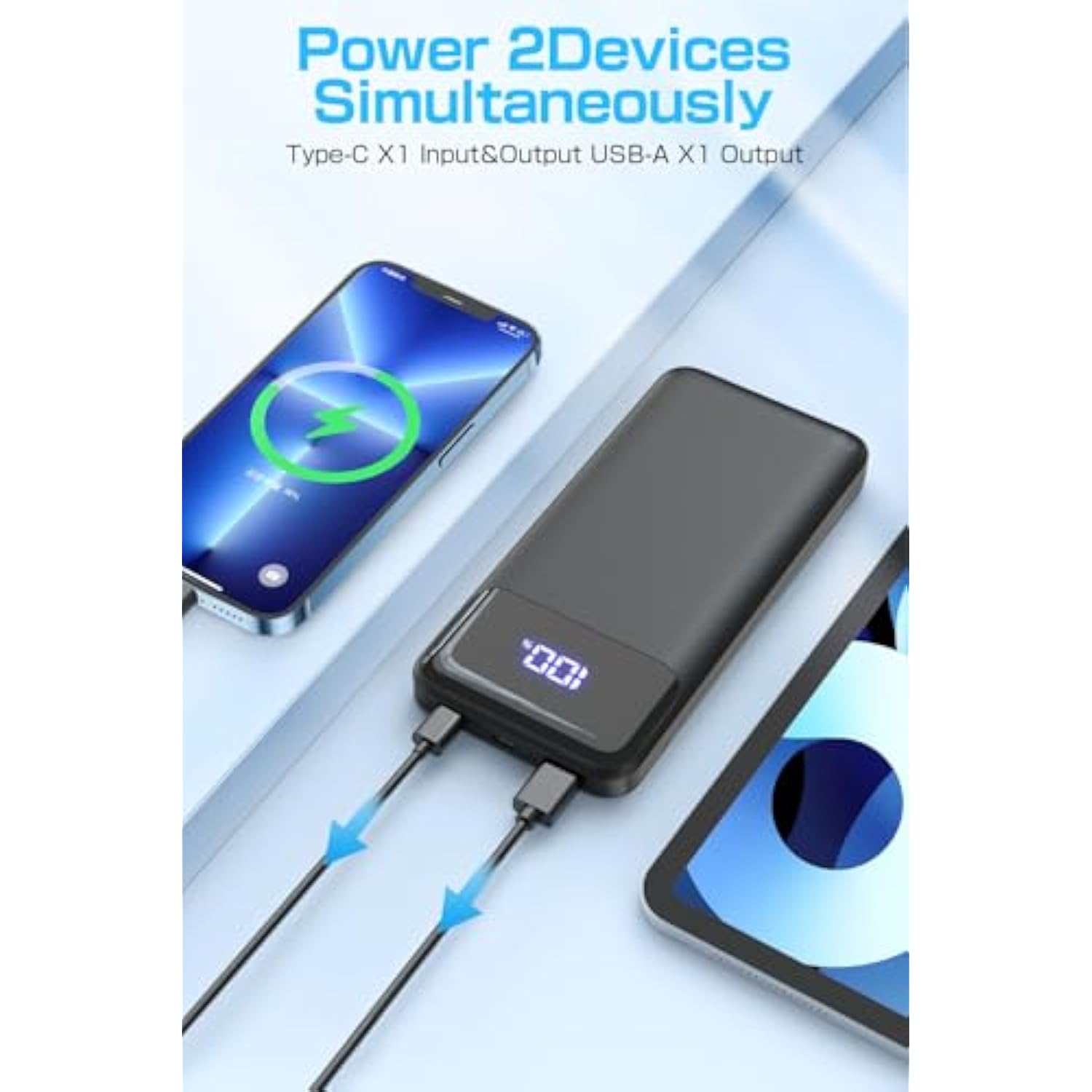 Portable Charger, 20000Mah Power Bank With Digital Display, 20W Fast Charging Battery Pack With Usb C/Usb A Output, Cell Phone Charger For Iphone 15/14 Samsung Pixel Airpods And More