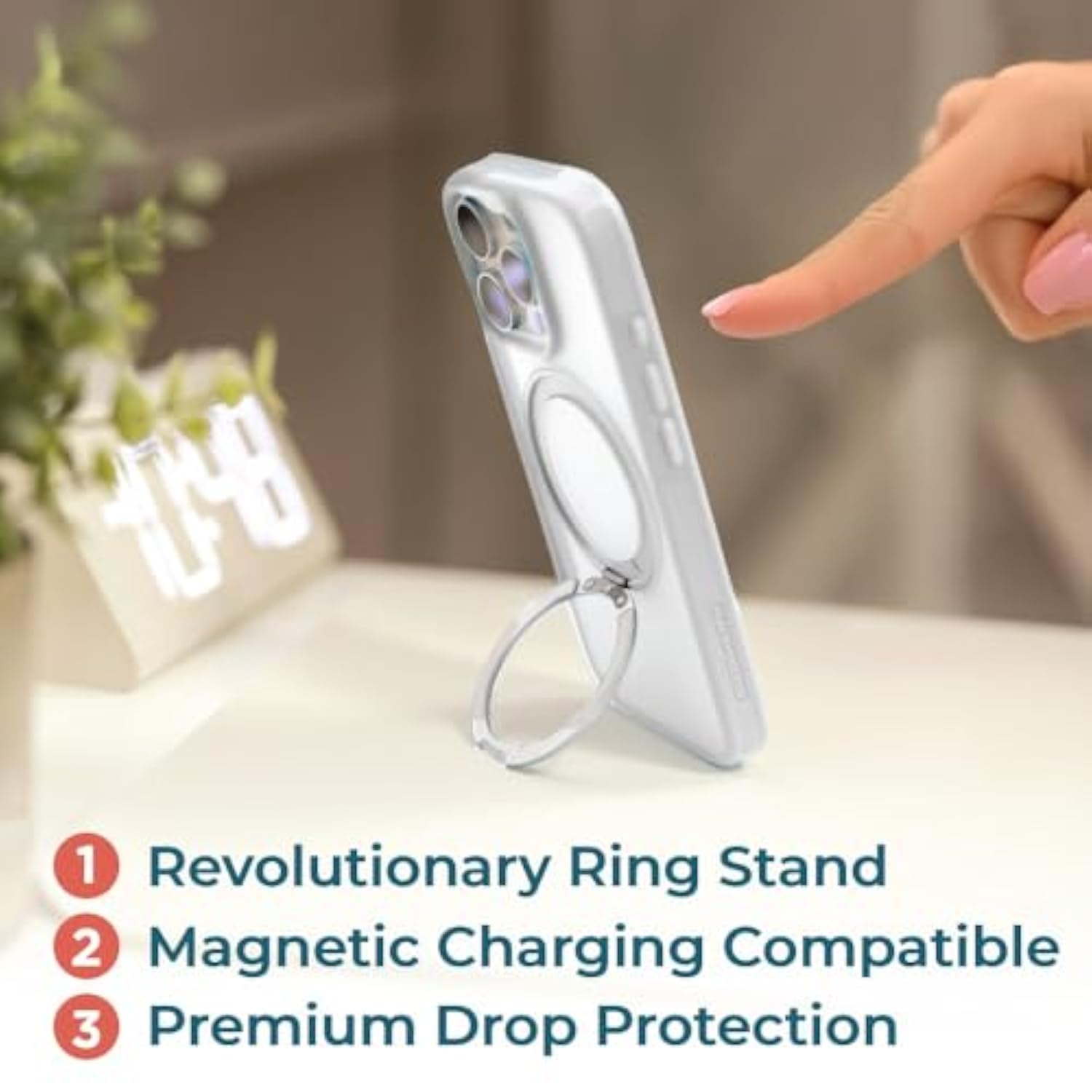 360°Spin Magnetic Stand For Iphone 16 Pro Max Case, Compatible With Magsafe Protective Stylish For Iphone16 Promax Case, Ostand Kickstand Rotatable, Lanyard, Extra Buttons, White