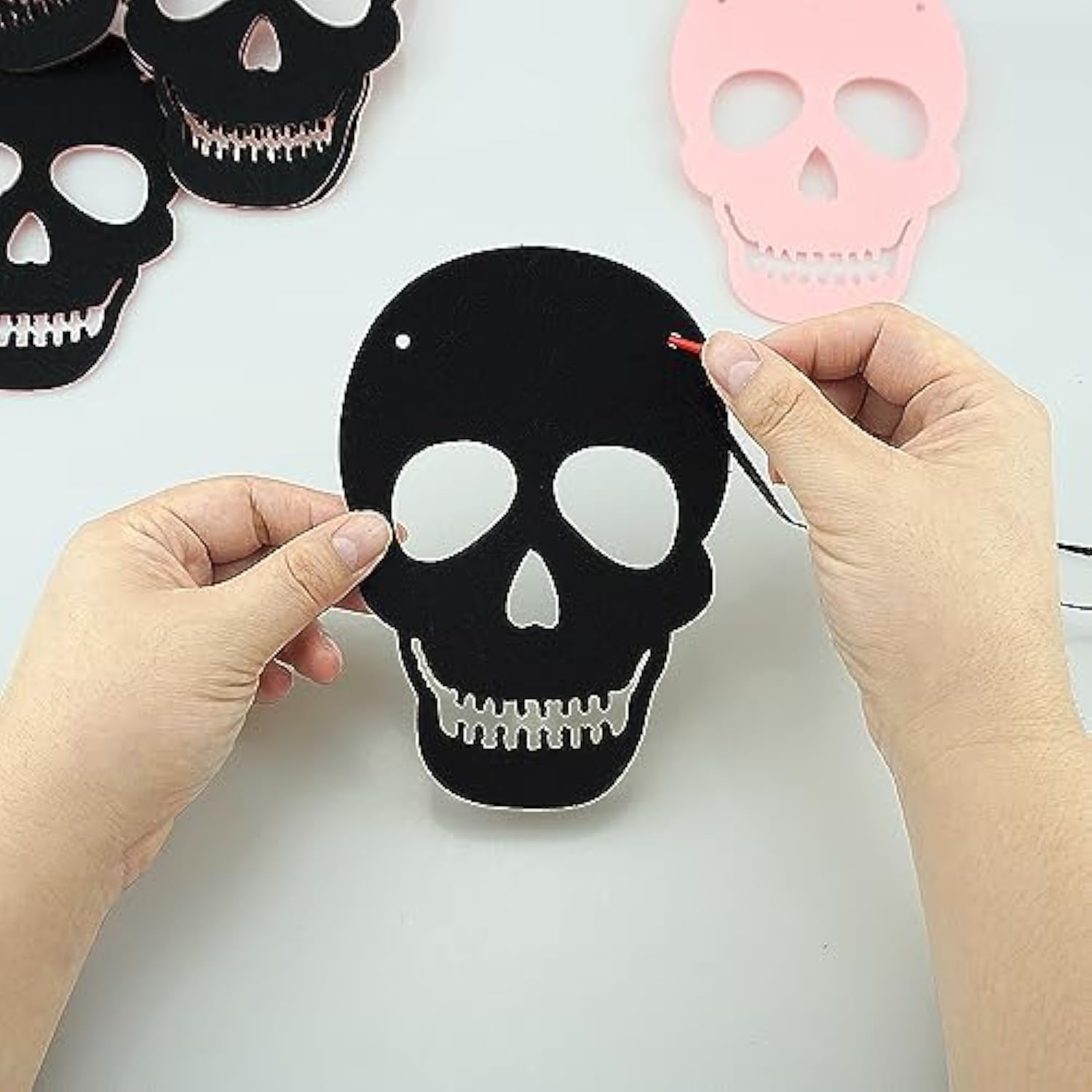 2 Pack Black Pink Skull Garland Banner Felt Skeleton Garland Halloween Banner For Diy Gothic Decorations Halloween Home Decor